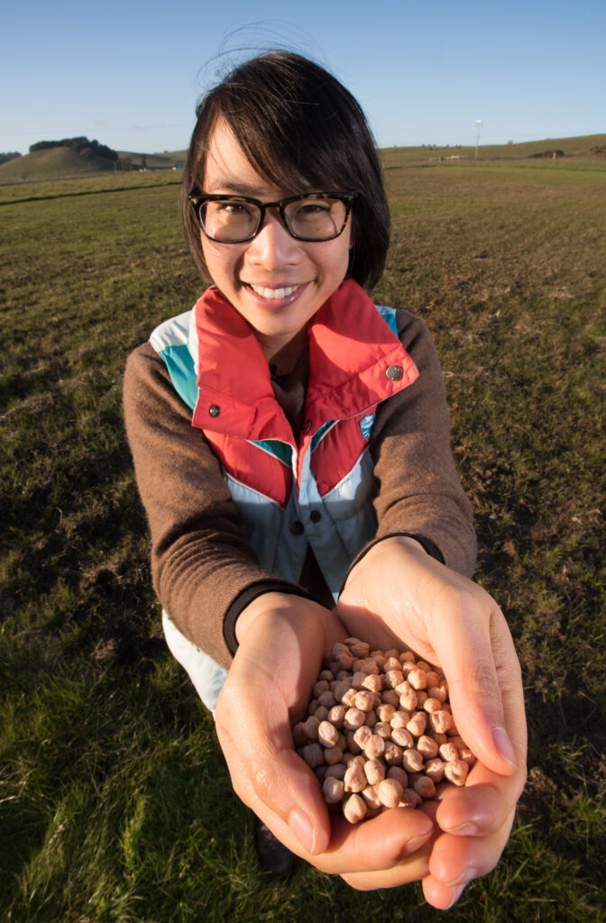 Mai Nguyen holds garbanzo beans